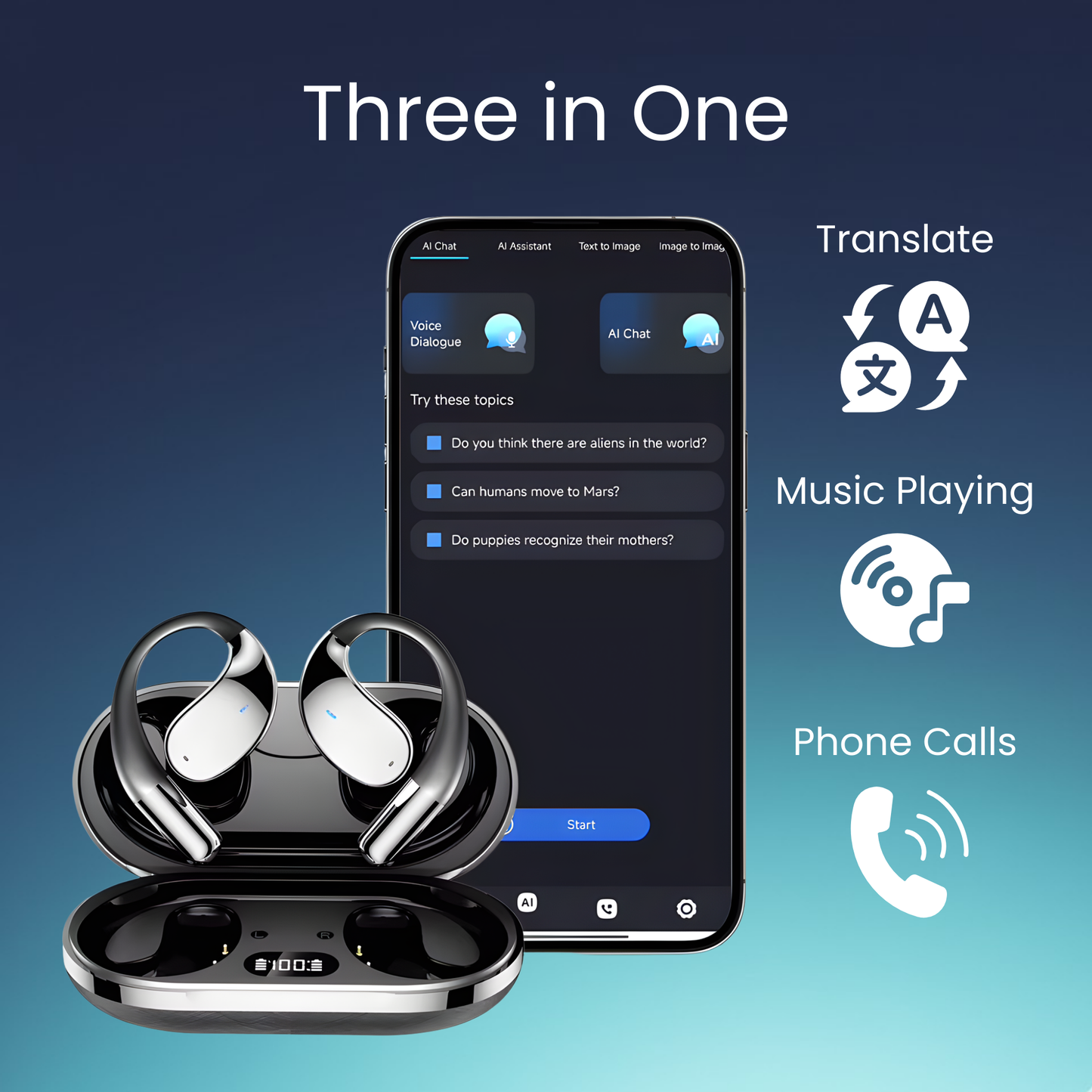 3 In 1 AI Translator Earbuds
